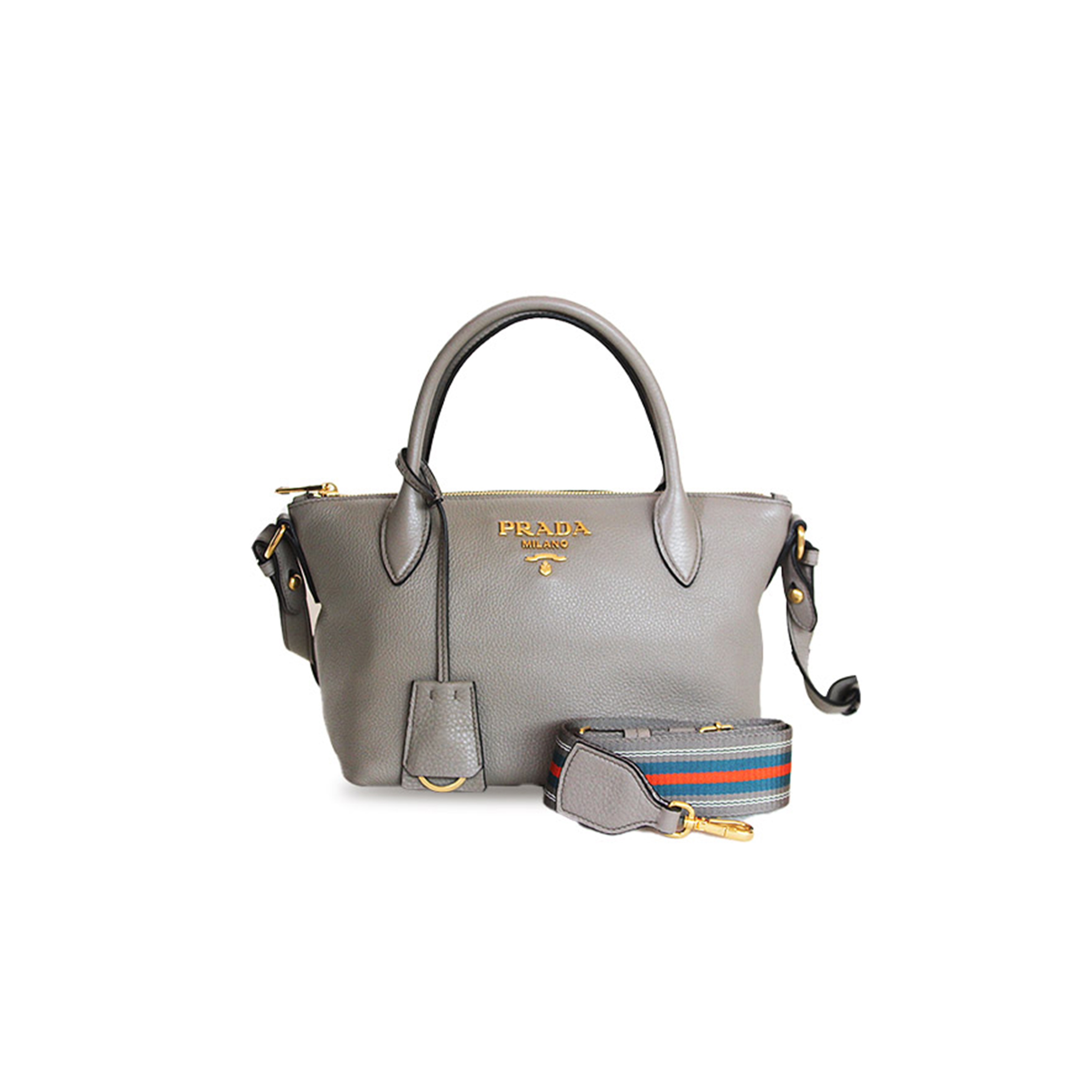 PRADA ARGILLA VITELLO DAINO LEATHER DOUBLE HANDLE SATCHEL BAG 1BA111 (24*19*12cm)